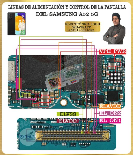 Líneas de alimentación y control de la pantalla del Samsung A52